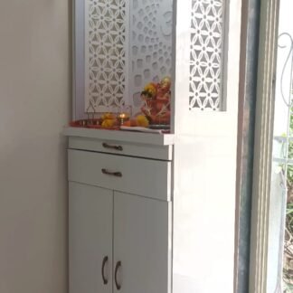 Acrylic Mandir Jali with Om design and decorative side panels for modern home temple AMJ-002