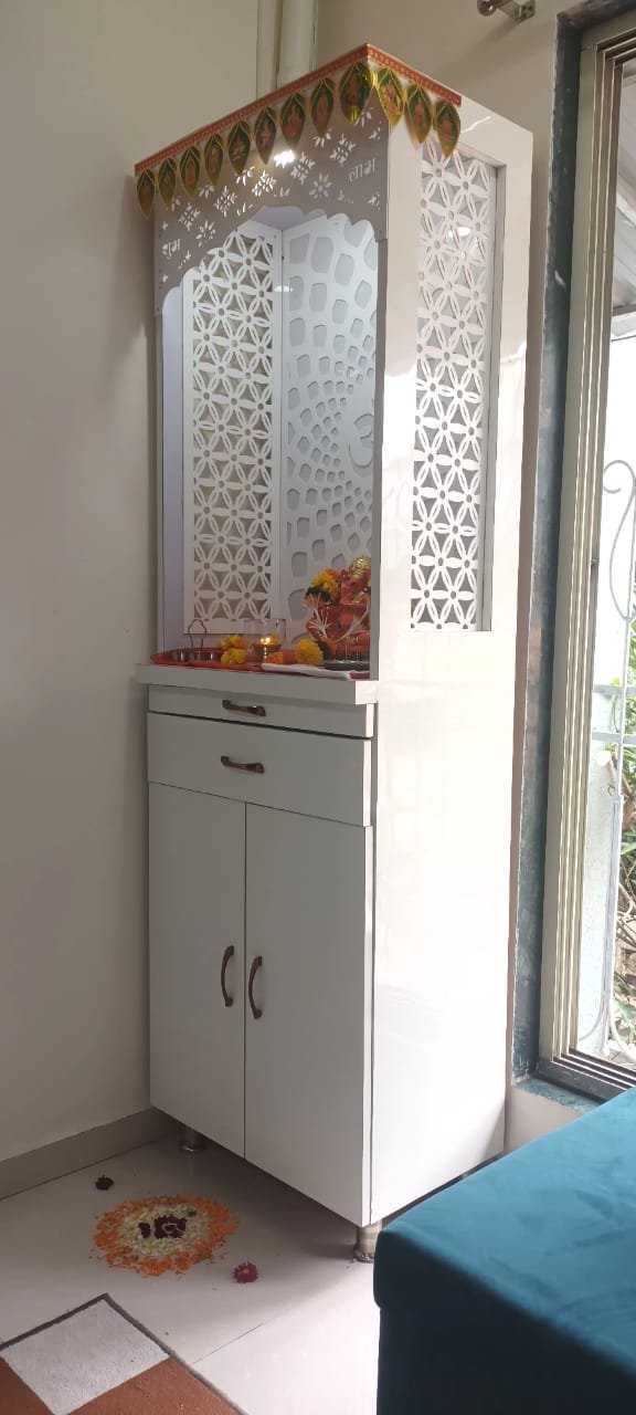 Acrylic Mandir Jali with Om design and decorative side panels for modern home temple AMJ-002