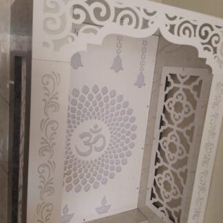 Acrylic Mandir Jali with Om backdrop and decorative temple cutwork panel