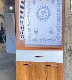 Acrylic Mandir Jali with wooden finish and Om design – AMJ-004