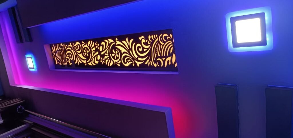 Acrylic Ceiling Jali panel with designer cutwork and LED lighting
