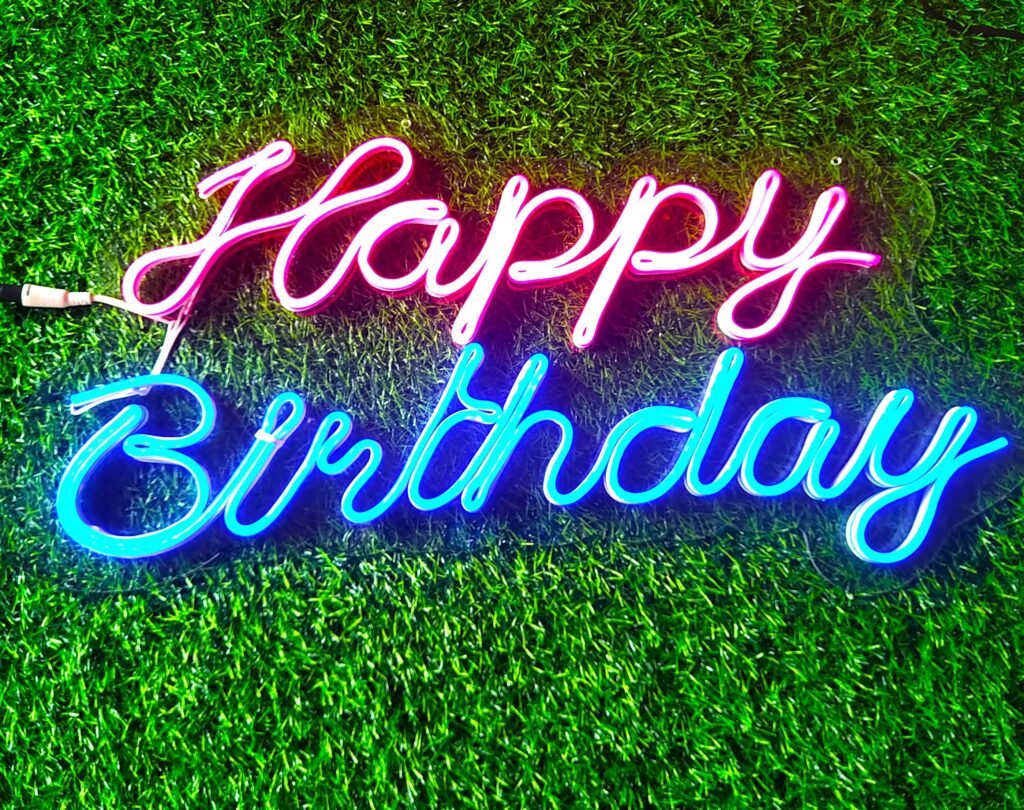 Happy Birthday neon wall art LED sign for party décor and celebrations