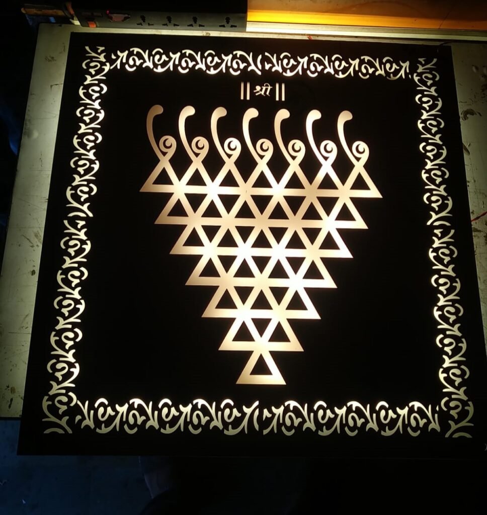 Acrylic wall art with sacred geometry and illuminated design