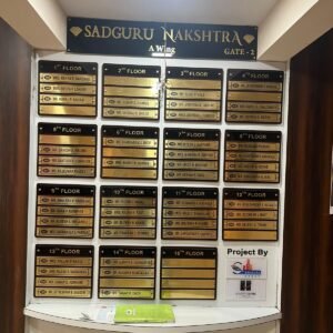 Modular block housing society name board for Sadguru Nakshatra A Wing Gate 2 listing 15 floors.
